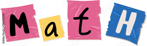 Math word on pink torn paper for school