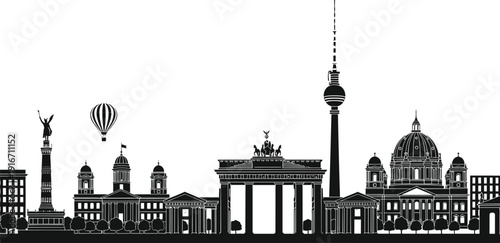 Berlin skyline silhouette with Brandenburg Gate and Fernsehturm, Germany city architecture travel vector illustration