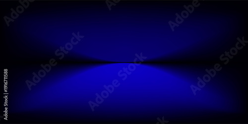 black studio background. Abstract limbo podium studio room. Dark blue gradient wall floor and spotlight scene. Showcase, promotion display. Vector stage mockup illustration