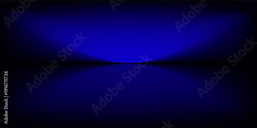 black studio background. Abstract limbo podium studio room. Dark blue gradient wall floor and spotlight scene. Showcase, promotion display. Vector stage mockup illustration