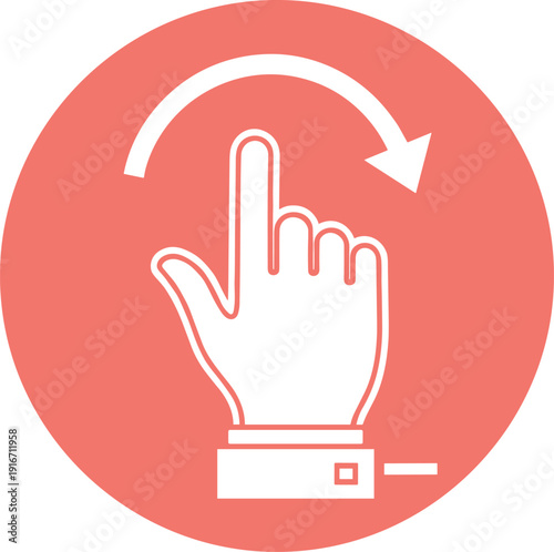 Clicking finger gesture with a refresh arrow on a solid coral-colored circular background, isolated