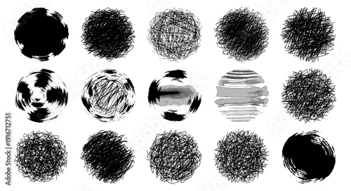 Collection of various black ink splatters and brush stroke textures