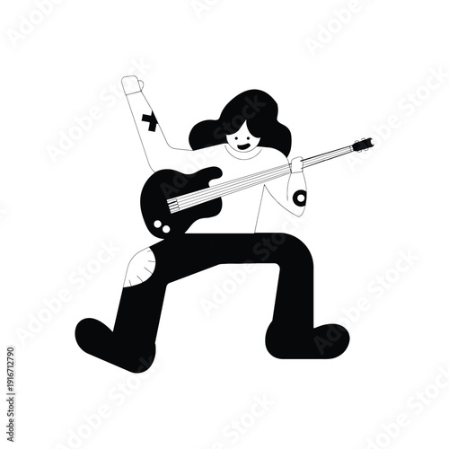 Rockstar person playing electric guitar, energetic pose