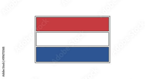 National flag of the Netherlands consisting of three horizontal stripes in red, white, and blue colors within a thin frame.
