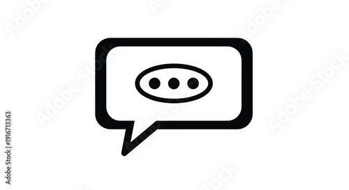 Simple black and white icon of a speech bubble containing an ellipsis to represent talking, typing, or communication.