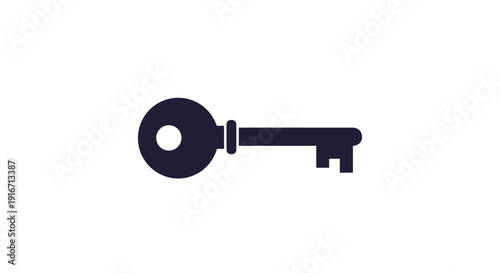 Simple black silhouette of a classic skeleton key lying horizontally on a plain white background used for security access and locking concepts.