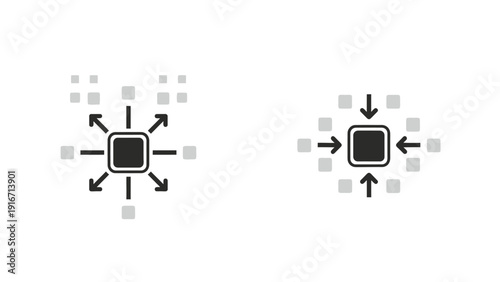 Two icons showing expansion and contraction of a central square.