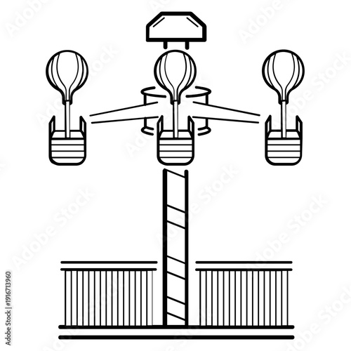 sky balloon spinner concept, floating fun ride vector icon design,