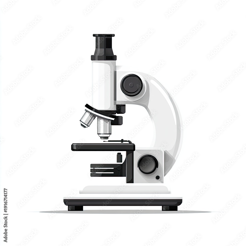 Fototapeta premium Detailed vector illustration of a white, modern compound microscope on a white background