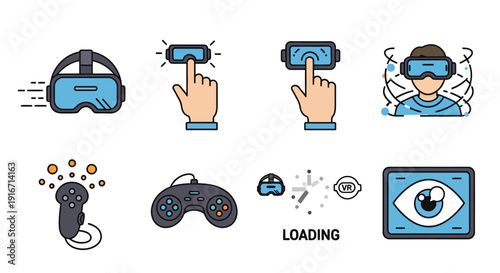 Virtual Reality Technology Icons Set.