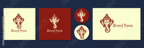 Lord Ganesha elephant god mascot logo set for yoga and wellness brand vector illustration.