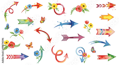 Collection of colorful arrows with floral and butterfly accents