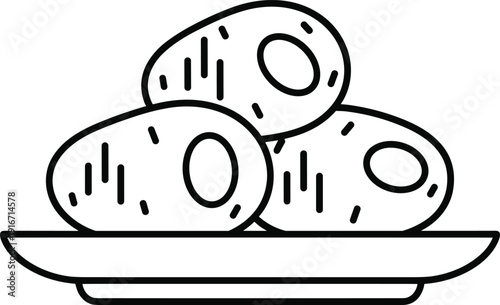 Potatoes on plate line icon set with vegetable group for cooking preparation in kitchen at home or restaurant cafe