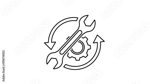 Wrench and Gear Icon Representing Mechanical Repair and Maintenance.