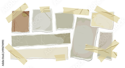 Collage of various blank paper notes and memos on wall