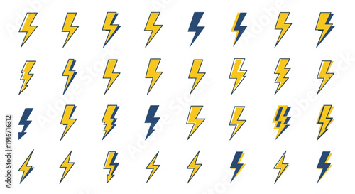 Collection of yellow and blue lightning bolt icons