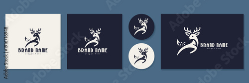 Minimalist deer buck logo set for premium outdoor brand vector illustration.