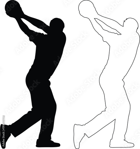 Silhouettes of a person throwing a ball in different action poses