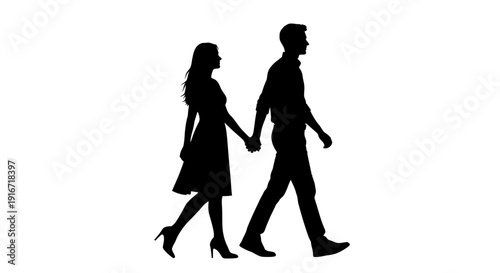 Couple walking together hand in hand in a serene environment from a side viewpoint illustration image(2059).ai