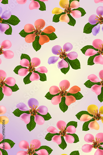 Seamless colorful botanical floral pattern on gradient background