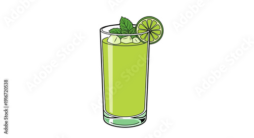 A refreshing glass of green juice with lime and mint garnish