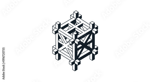 Metal Cube Structure with Diagonal Beams.