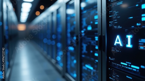 Futuristic AI Hub, Silver & Azure Server Room