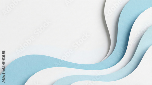 White and blue abstract paper waves background. Minimalist layered business texture with copy space for corporate presentation or banner.