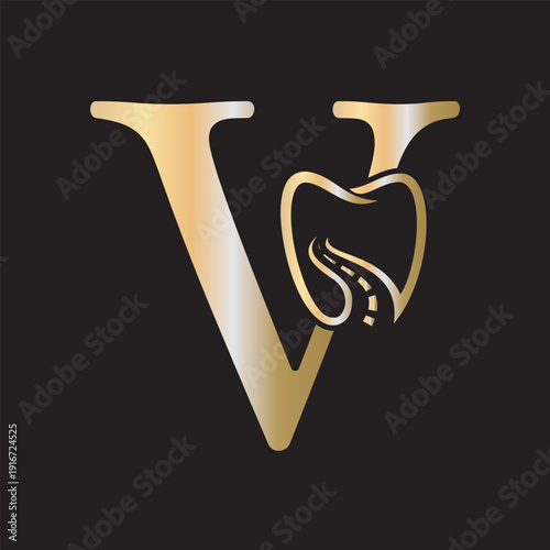  Dental Logo Combine With Letter V Vector Template