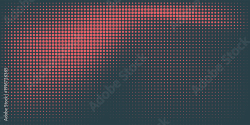 Vector Chequered Halftone Pattern Smooth Curved Border Red Blue Abstract Background. Checkered Rounded Square Dots Blur Texture Pop Art Design. Half Tone Contrast Graphic Minimalist Art Wide Wallpaper