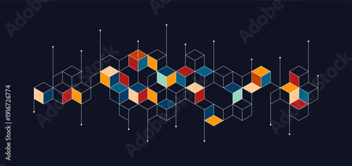 Abstract geometric background with isometric. Digital cube isometric on blue background.