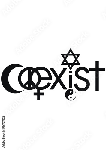 Diverse symbols united in a message of coexistence and harmony isolated on white background, Vector, illustration