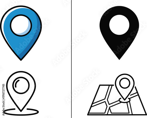 Location pin map marker icon set for navigation travel app delivery service tracking gps destination pointer vector,