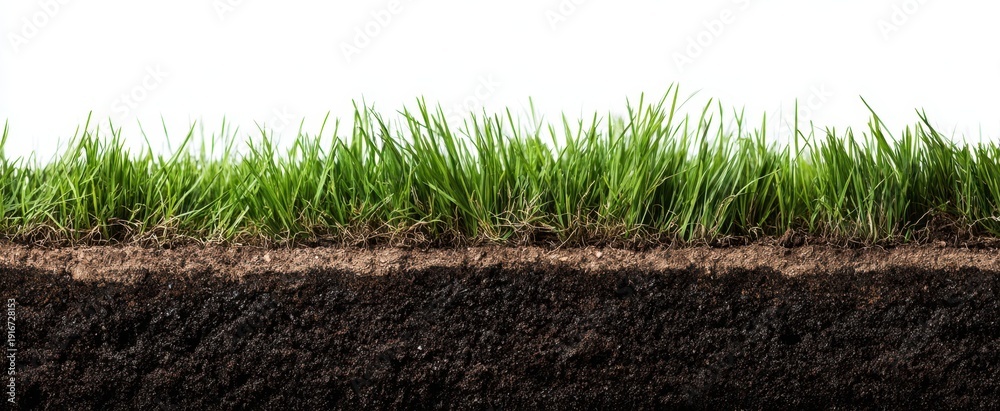 Fototapeta premium The Grass and Soil Cross Section Showing Rich Earth Layers and Fresh Green Sod