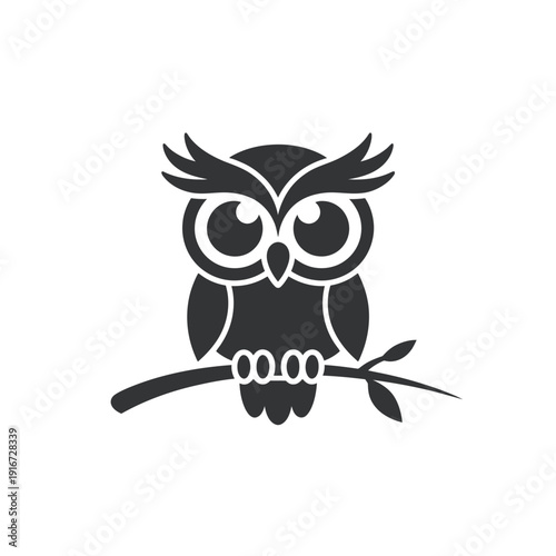 A wise old owl perched on a branch with a contemplative expression isolated on white background, Vector, illustration