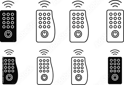 Remote control device icons set with wireless signal vector illustration collection