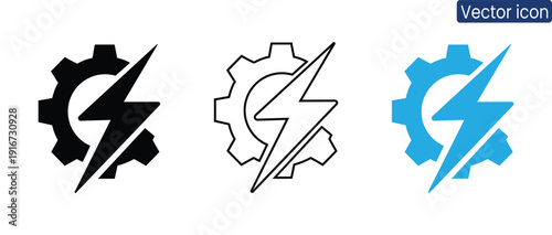 Professional gear icons with lightning bolts for business and technology use