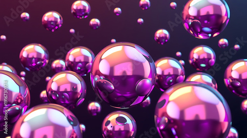 Glossy 3D Spheres Floating Metallic Colorful.