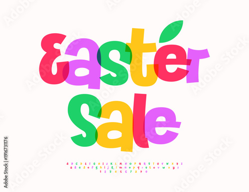 Vector Festive Card Easter Sale. Holiday Colorful Font. Joyful Alphabet Letters and Numbers set