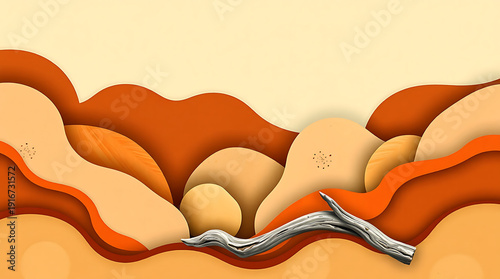 Abstract Desert Landscape with Layered Orange Sand Dunes