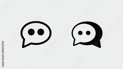 Two black and white speech bubbles with black dots representing eyes isolated on white background, Vector, illustration