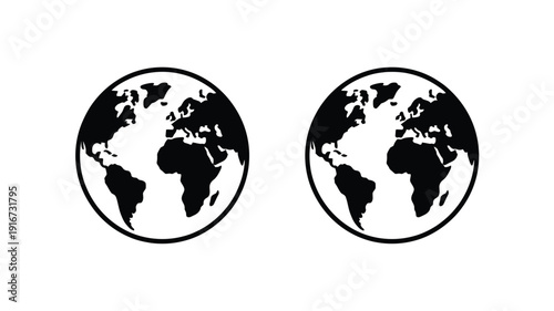 Two black and white globe icons side by side against a white background. isolated on white background, Vector, illustration