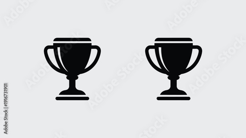Two identical trophies standing side by side in a row isolated on white background, Vector, illustration