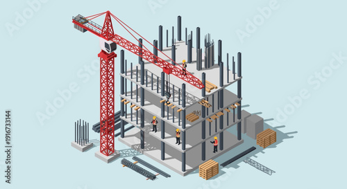 Construction Site with Crane and Building.