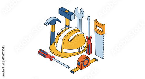 Construction Tools and Safety Helmet.