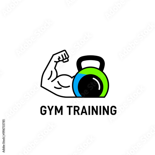 Kettlebell and Flexed Arm Muscle Icon.