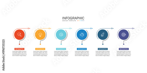 Business infographic template. 6 Step timeline journey. Process diagram, Infographic elements vector illustration.	