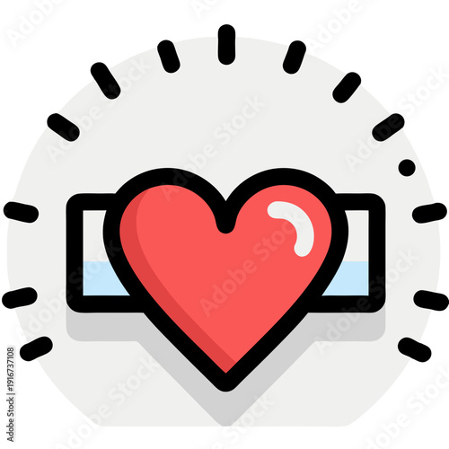 Heart Health Monitor Vector Illustration with Progress Bar and Radiating Lines, Flat Design Graphic for Wellness Apps, Vitality Tracking, and Life Balance Concepts