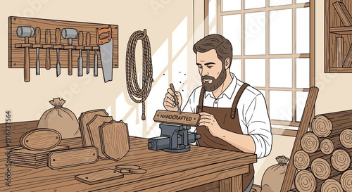 Handcrafted Leather Goods Workshop Craftsman At Work