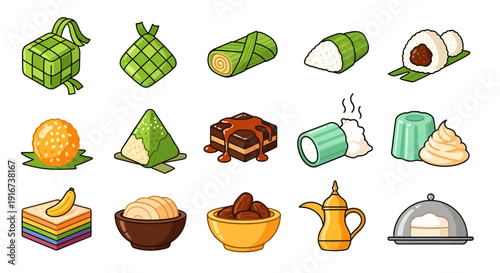 Indonesian Traditional Food and Ramadan Iftar Snacks Collection Vector Illustration
